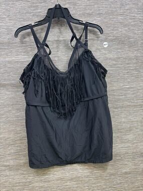 Catalina Tankini Swimsuit Top Womens 2X Black Fringe Lined Adjustable Straps